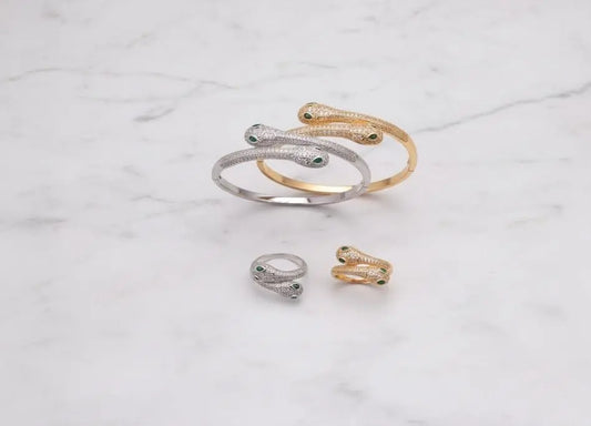 Emerald-Eye Snake Bangle & Ring Set - 07BM