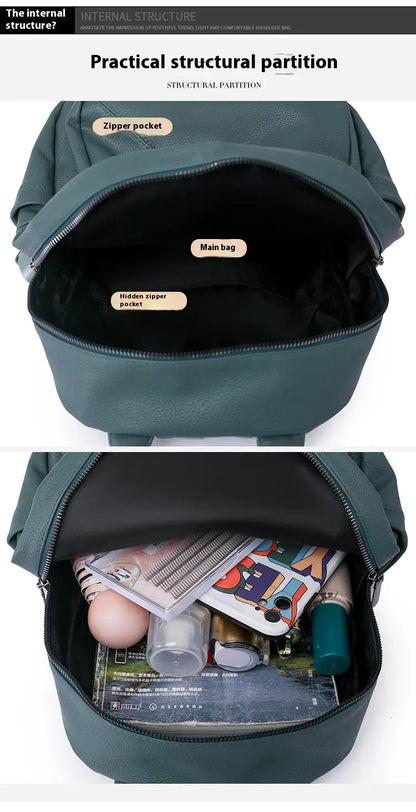 Women's Backpack PU Soft Leather Fashion Simple Waterproof Large Capacity Travel Bag - 07BM