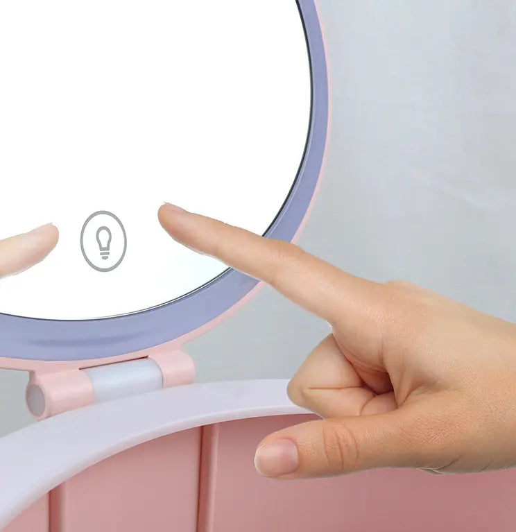 LED Makeup Mirror Desktop Girls Dormitory With Light Storage Box - 07BM