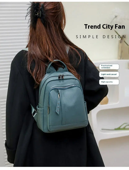 Women's Backpack PU Soft Leather Fashion Simple Waterproof Large Capacity Travel Bag - 07BM