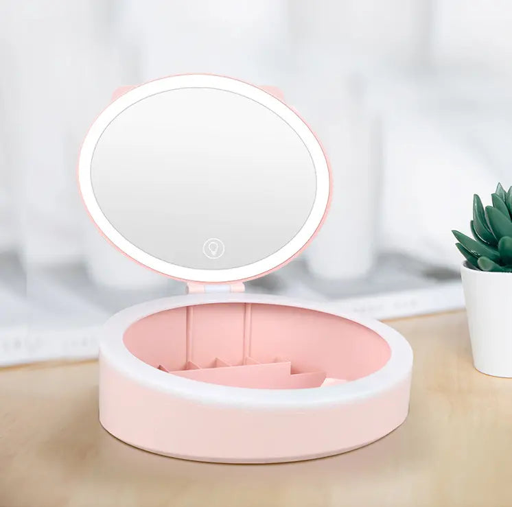 LED Makeup Mirror Desktop Girls Dormitory With Light Storage Box - 07BM