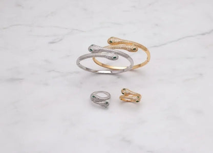 Emerald-Eye Snake Bangle & Ring Set - 07BM