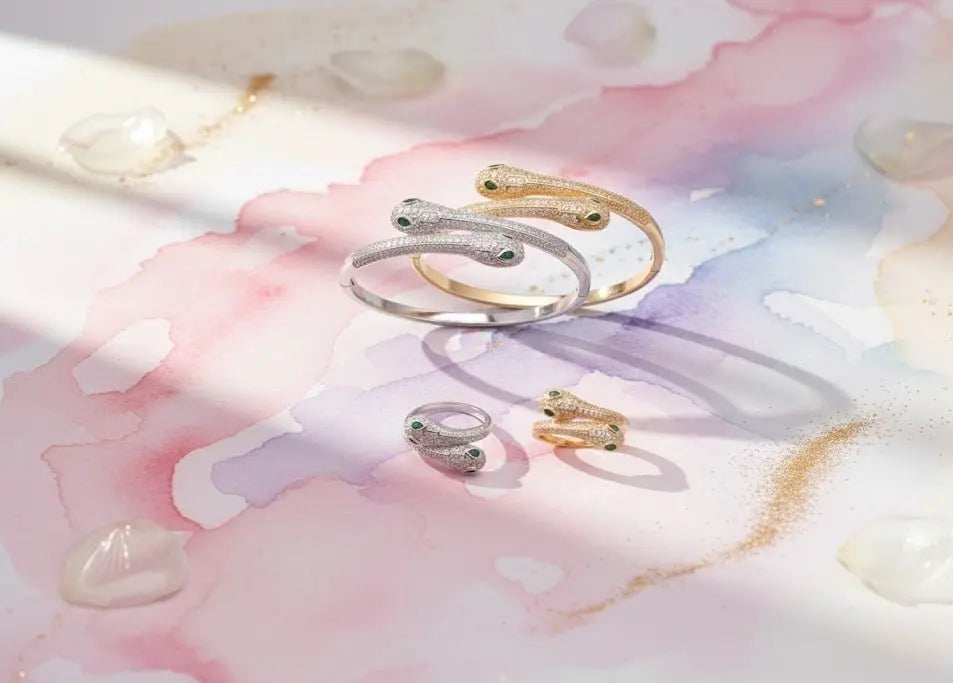 Emerald-Eye Snake Bangle & Ring Set - 07BM