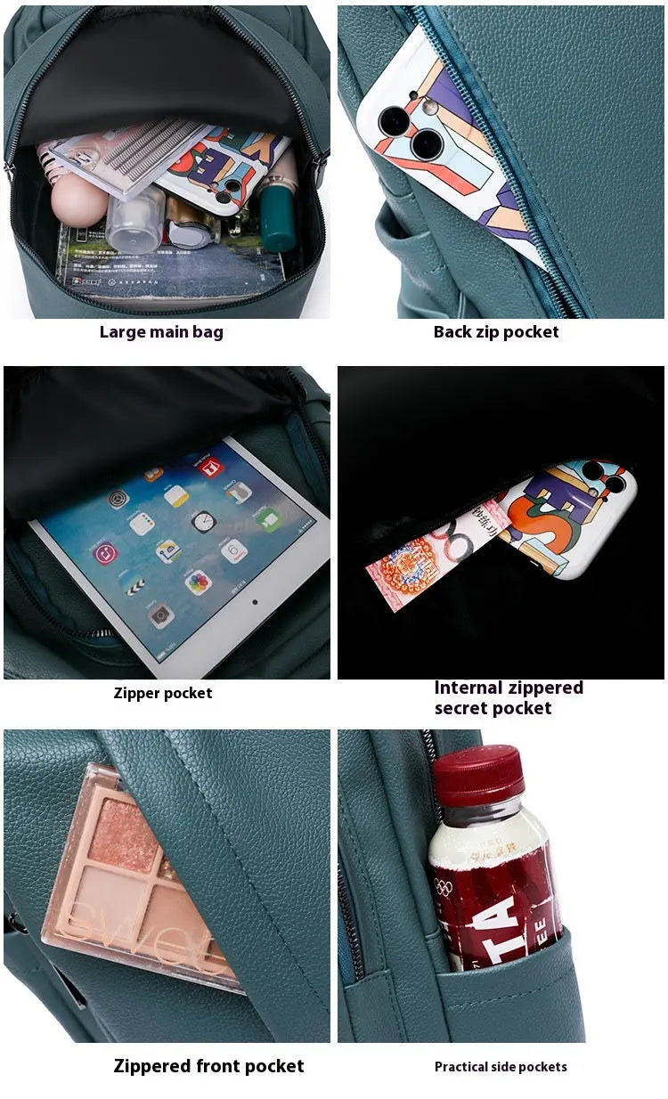 Women's Backpack PU Soft Leather Fashion Simple Waterproof Large Capacity Travel Bag - 07BM