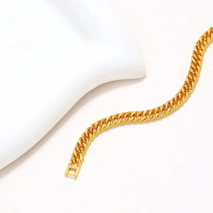 Gold-plated Copper Bracelet Men's Lady Couple Jewelry Alloy Curb Necklace - 07BM