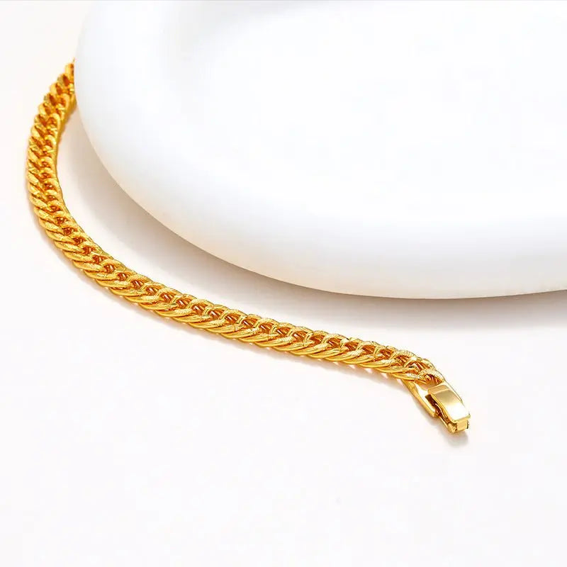 Gold-plated Copper Bracelet Men's Lady Couple Jewelry Alloy Curb Necklace - 07BM
