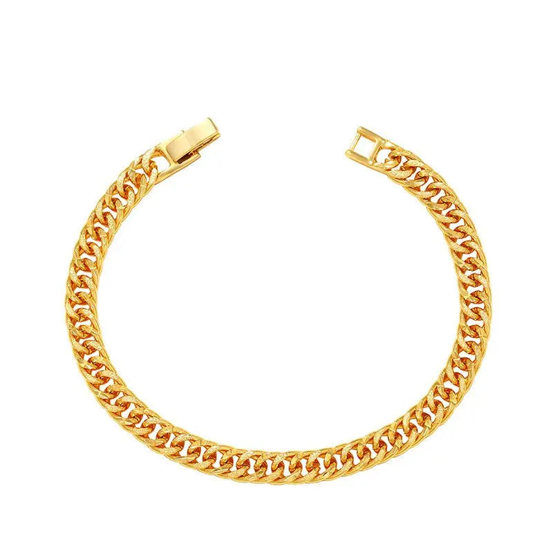 Gold-plated Copper Bracelet Men's Lady Couple Jewelry Alloy Curb Necklace - 07BM