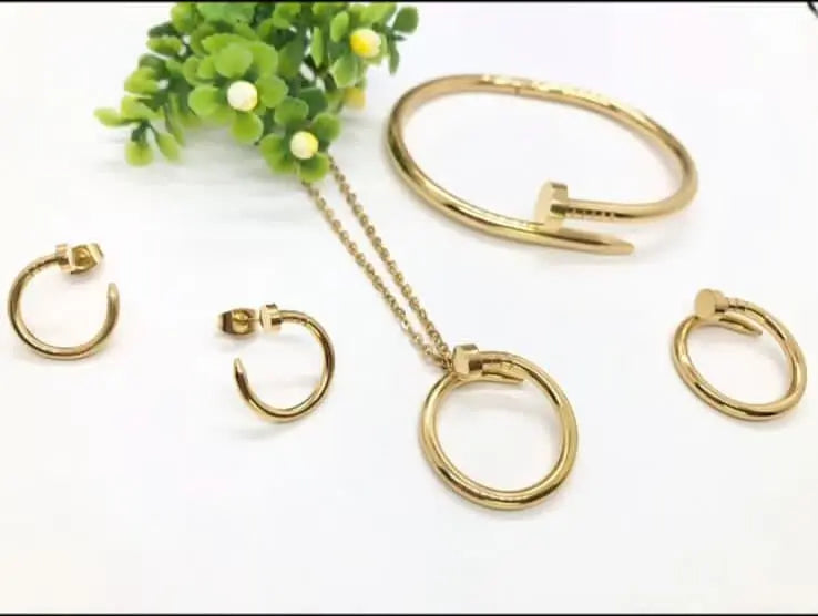 Nail Shape Gold Jewelry Set – Necklace, Bracelet, Ring & Earrings - 07BM
